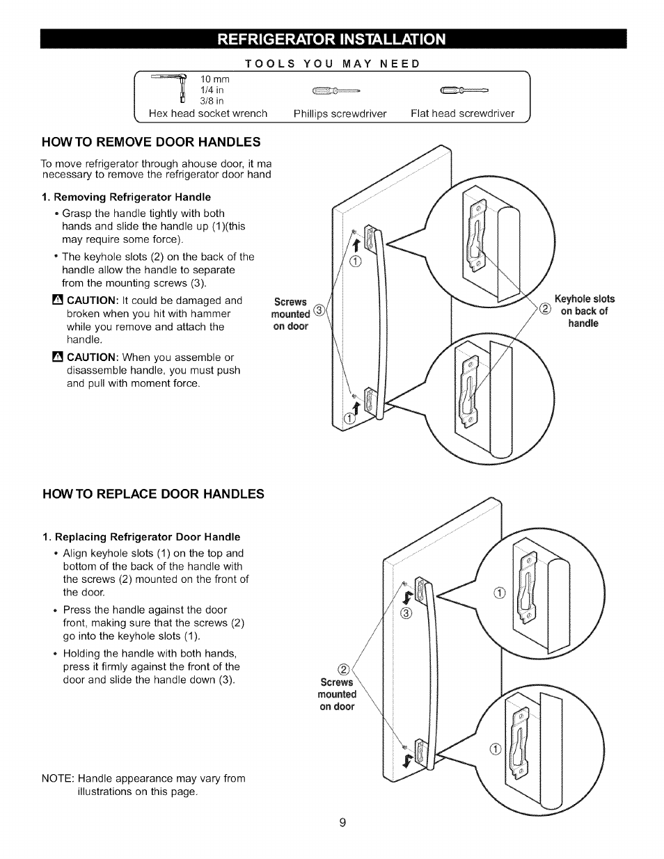 Howto remove door handles, Howto replace door handles | LG LFC22760 User Manual | Page 9 / 35