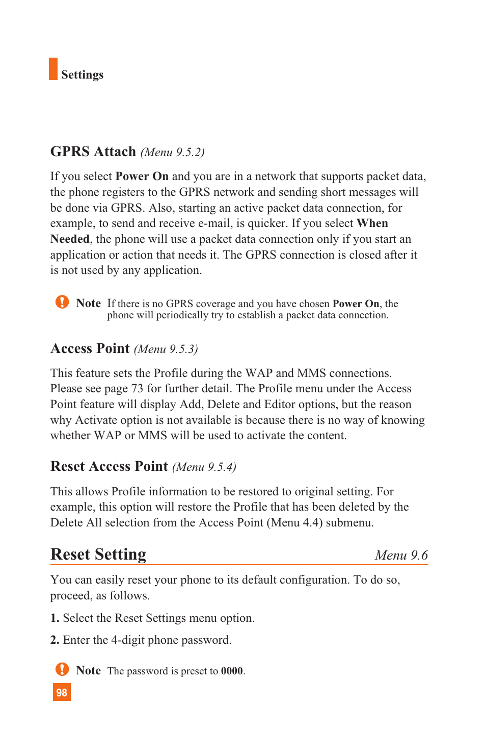 Reset setting | LG C1300 User Manual | Page 101 / 134