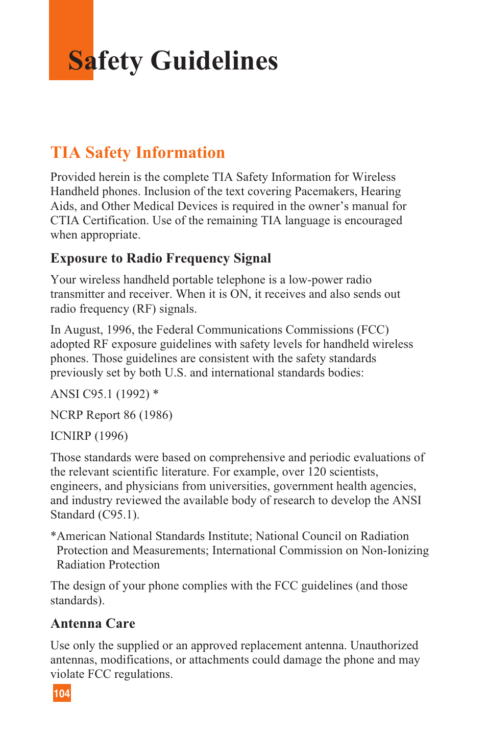 Safety guidelines, Tia safety information | LG C1300 User Manual | Page 107 / 134