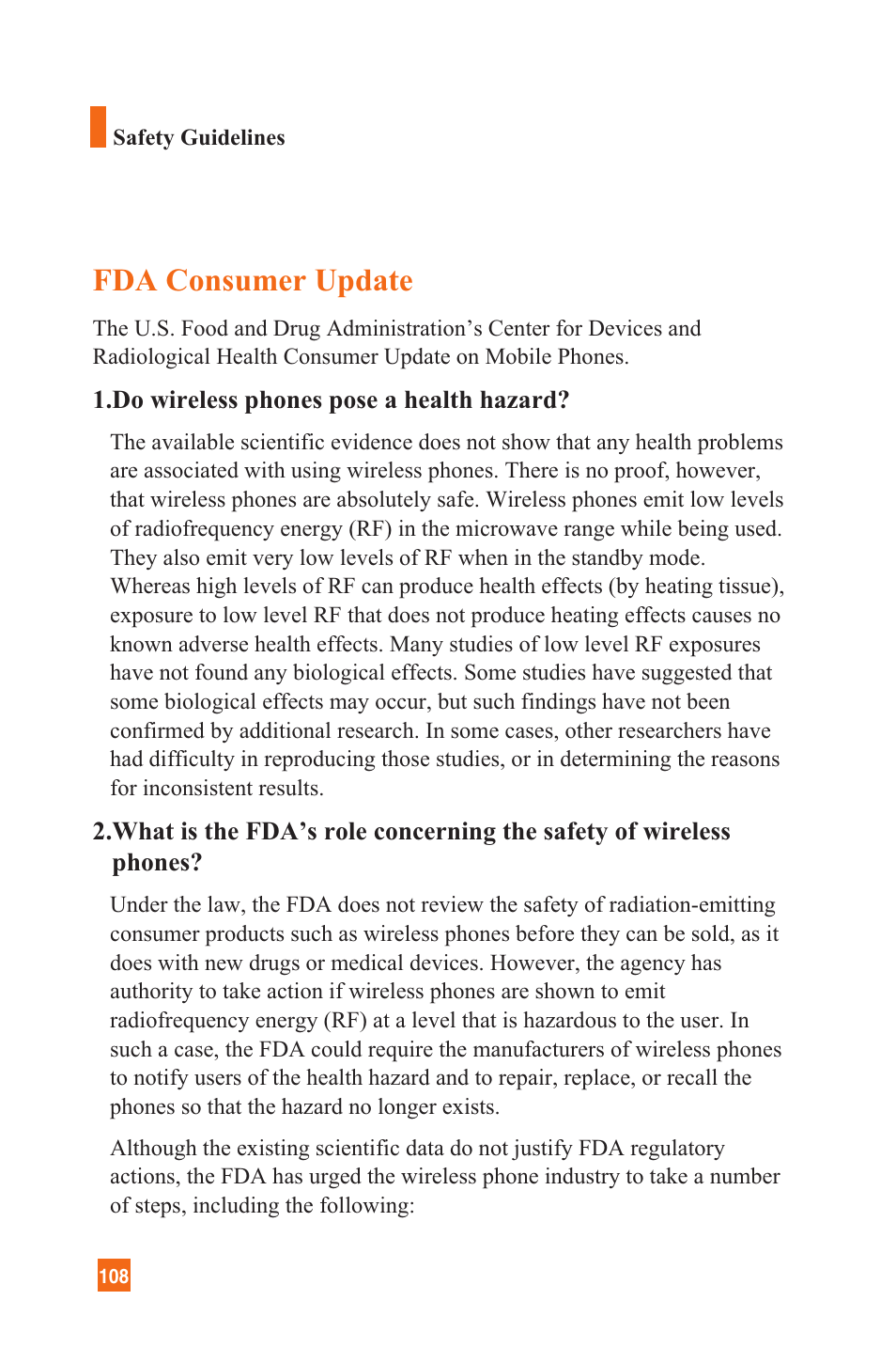 Fda consumer update | LG C1300 User Manual | Page 111 / 134