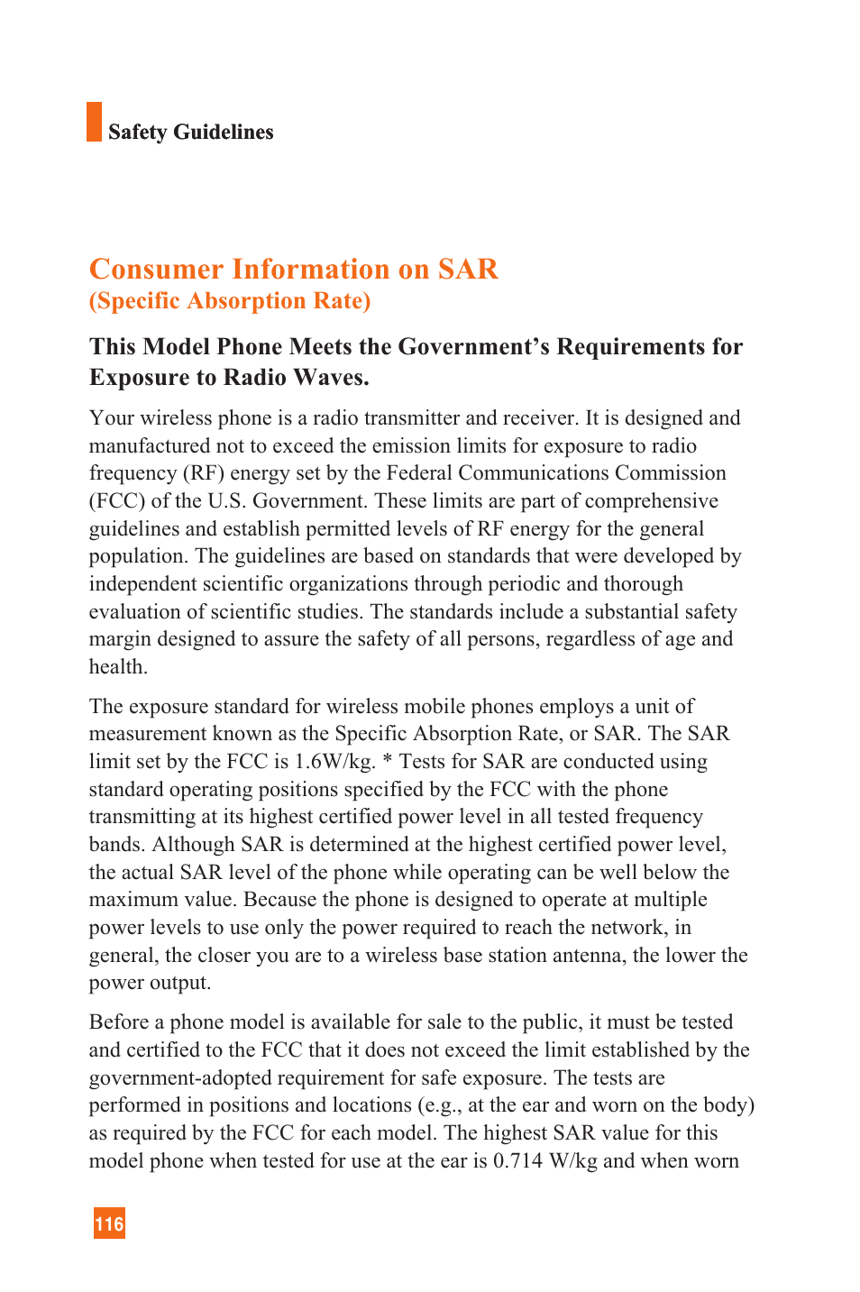 Consumer information on sar | LG C1300 User Manual | Page 119 / 134