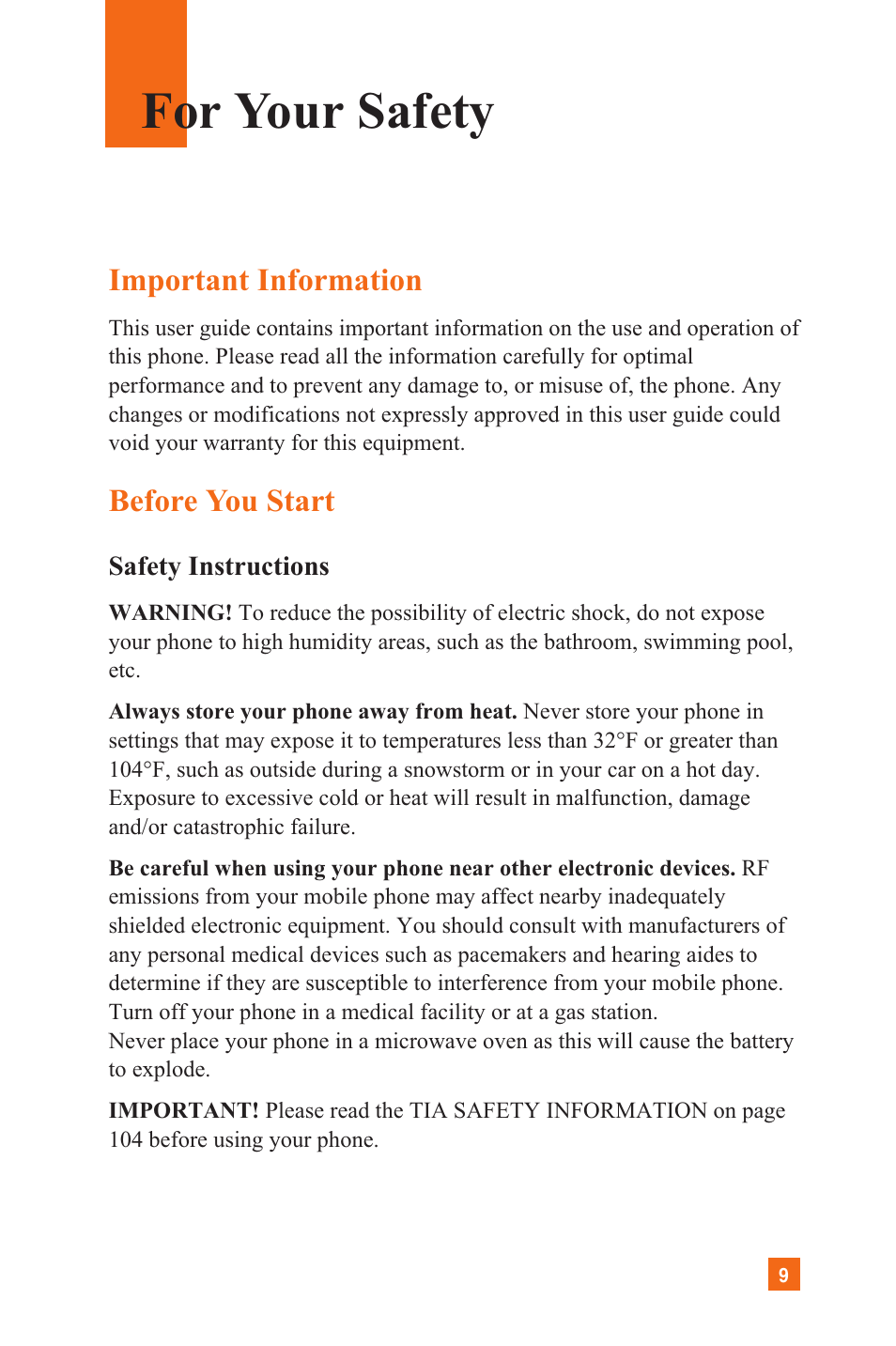 For your safety, Important information, Before you start | LG C1300 User Manual | Page 12 / 134