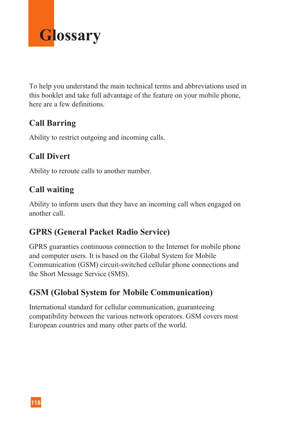 Glossary | LG C1300 User Manual | Page 121 / 134