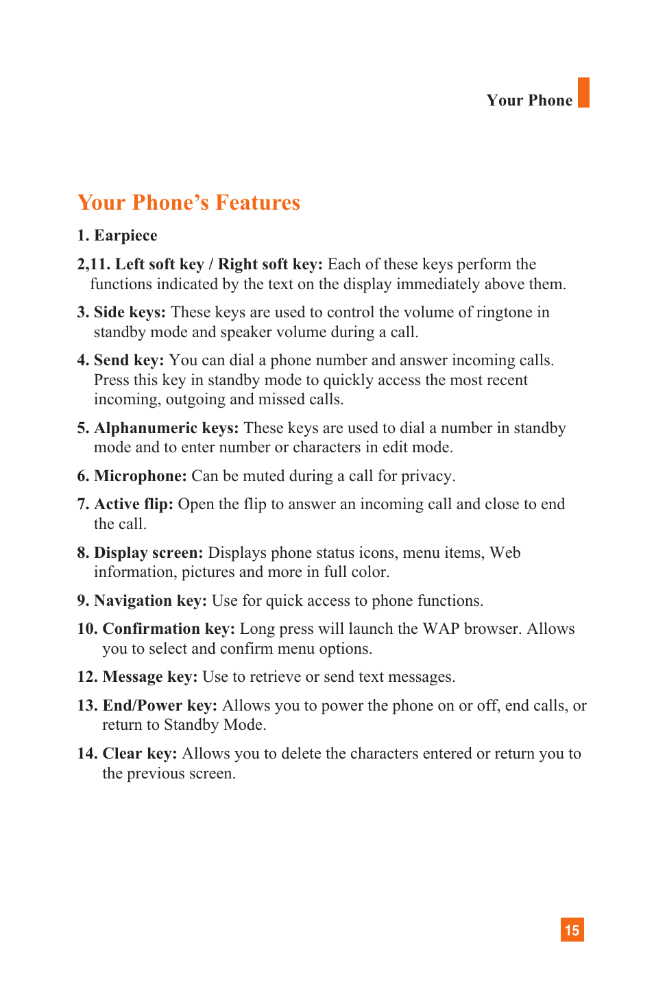 Your phone’s features | LG C1300 User Manual | Page 18 / 134