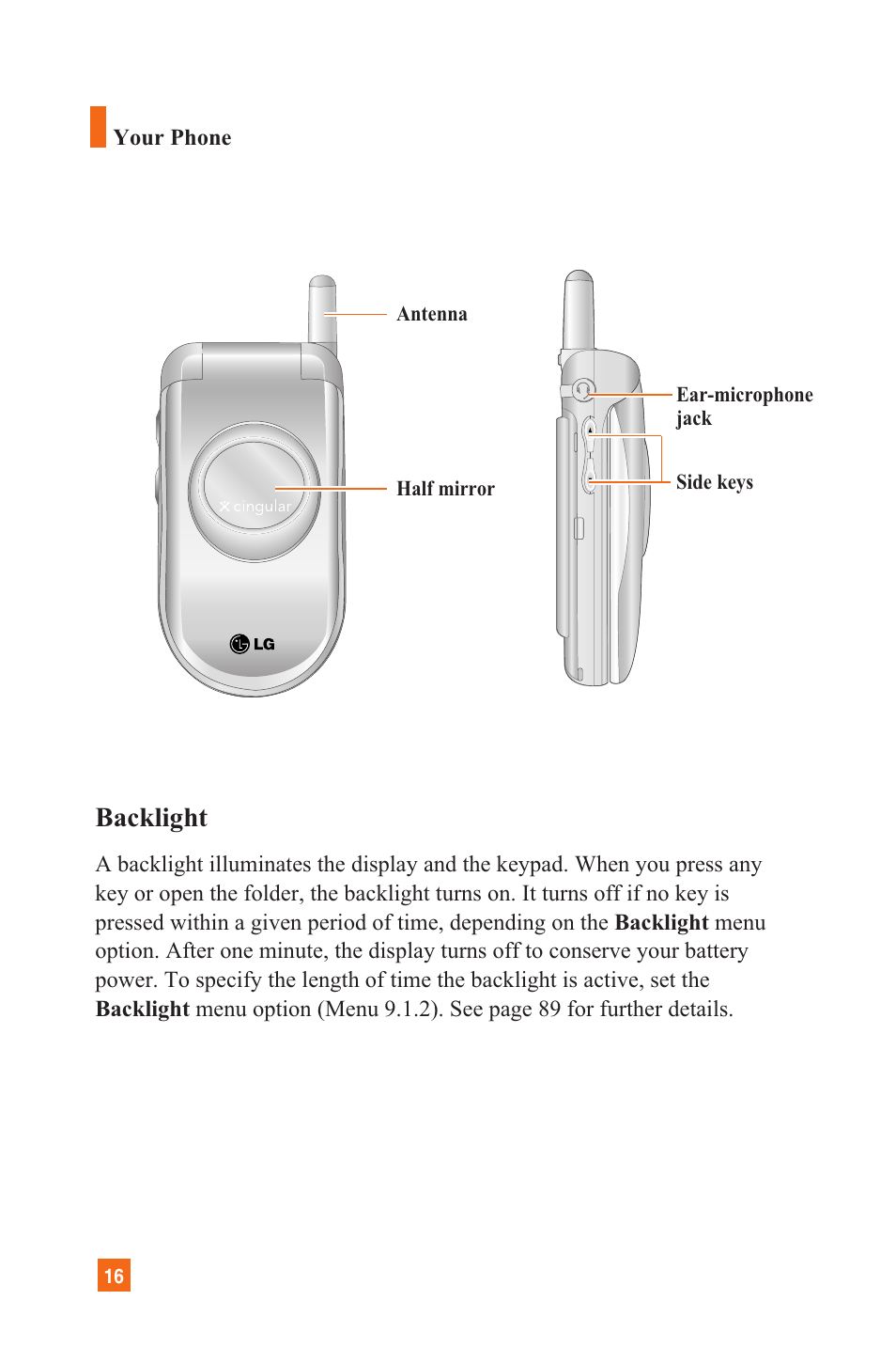Backlight | LG C1300 User Manual | Page 19 / 134