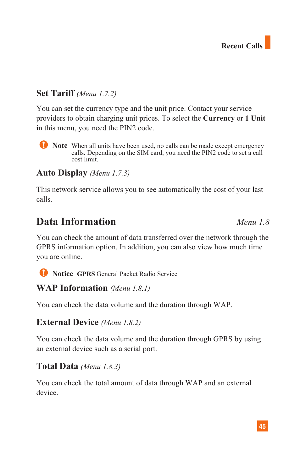 Data information | LG C1300 User Manual | Page 48 / 134