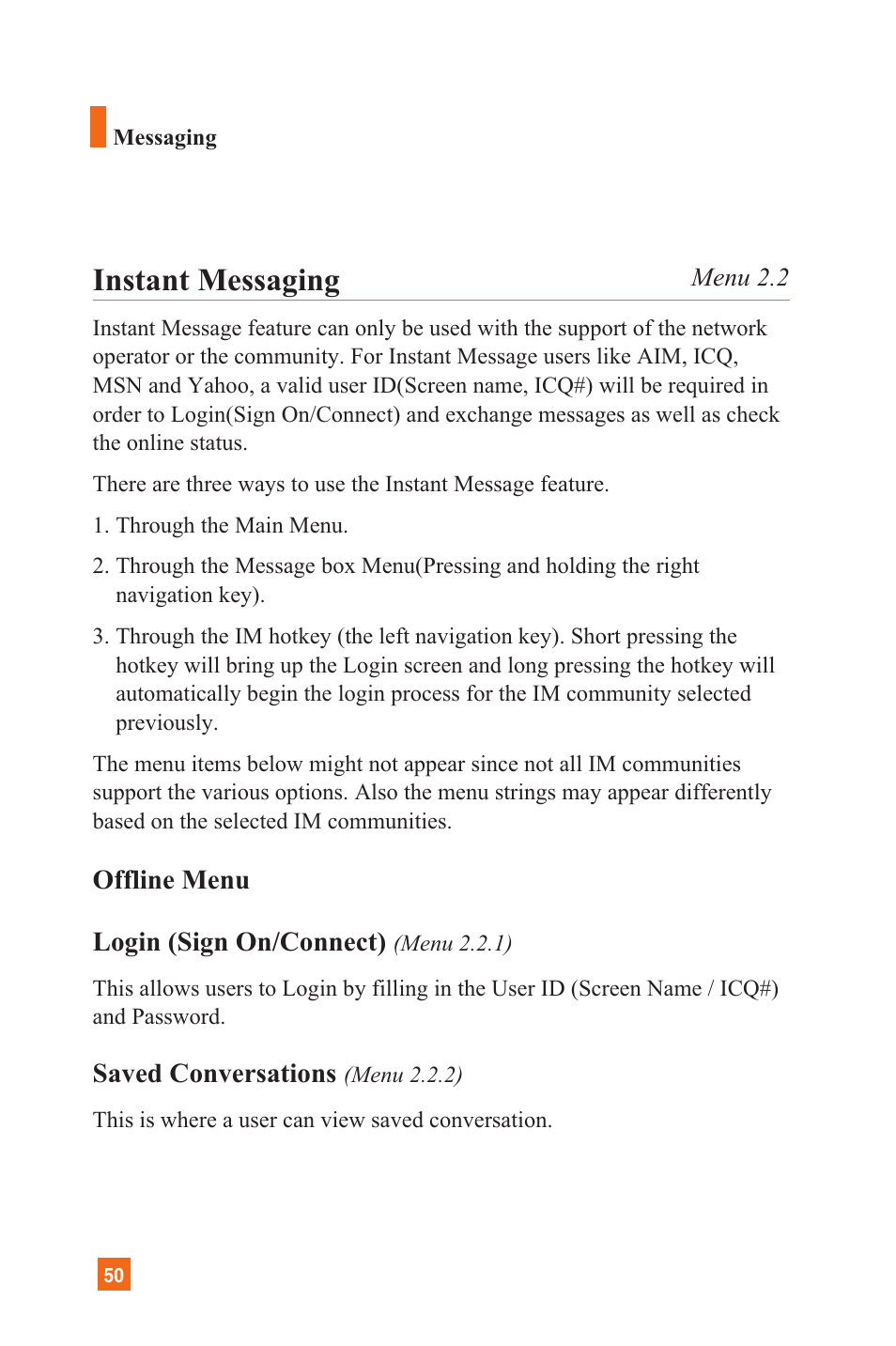 Instant messaging | LG C1300 User Manual | Page 53 / 134