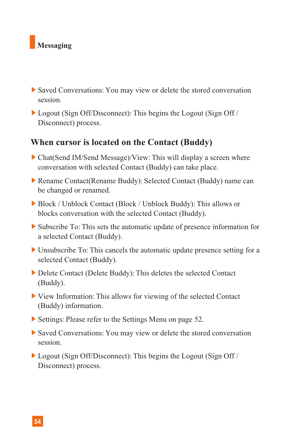 When cursor is located on the contact (buddy) | LG C1300 User Manual | Page 57 / 134