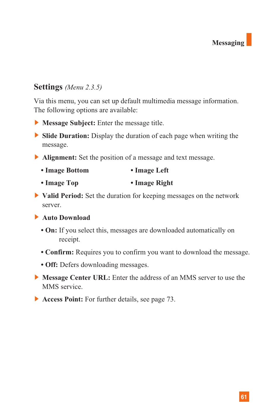 Settings | LG C1300 User Manual | Page 64 / 134
