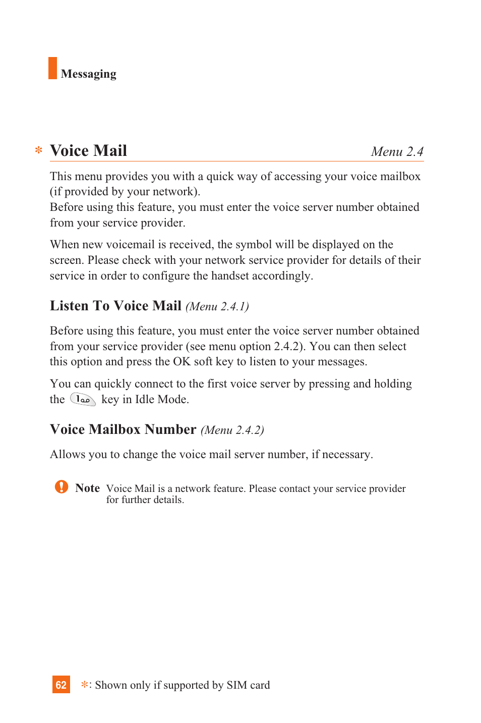 Voice mail | LG C1300 User Manual | Page 65 / 134