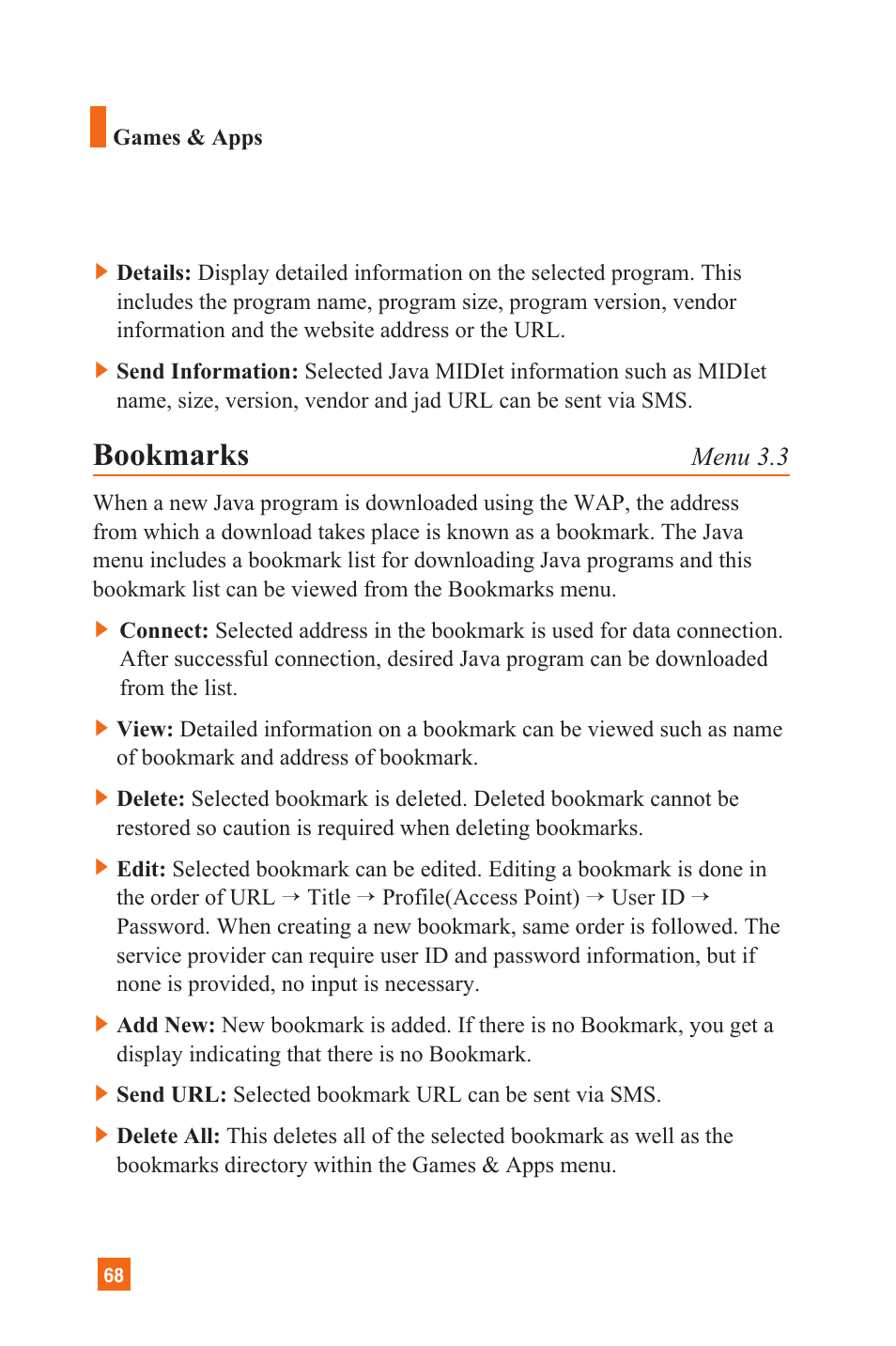 Bookmarks, Menu 3.3 | LG C1300 User Manual | Page 71 / 134