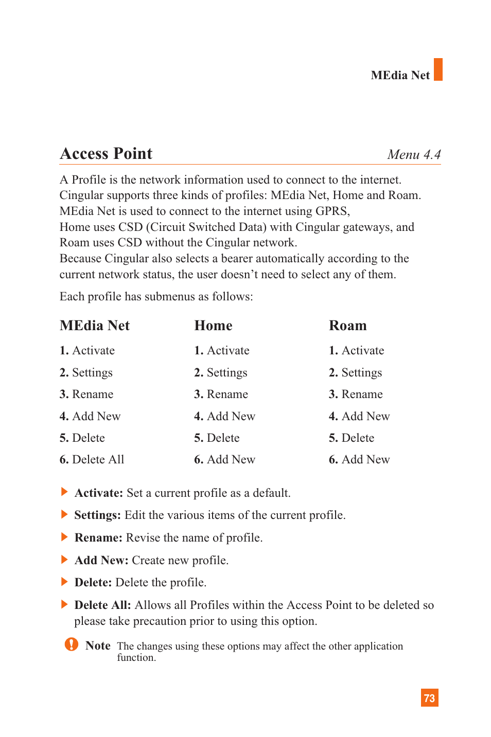 Access point, Media net, Home | Roam | LG C1300 User Manual | Page 76 / 134