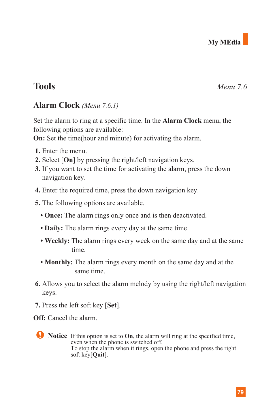Tools, Alarm clock | LG C1300 User Manual | Page 82 / 134
