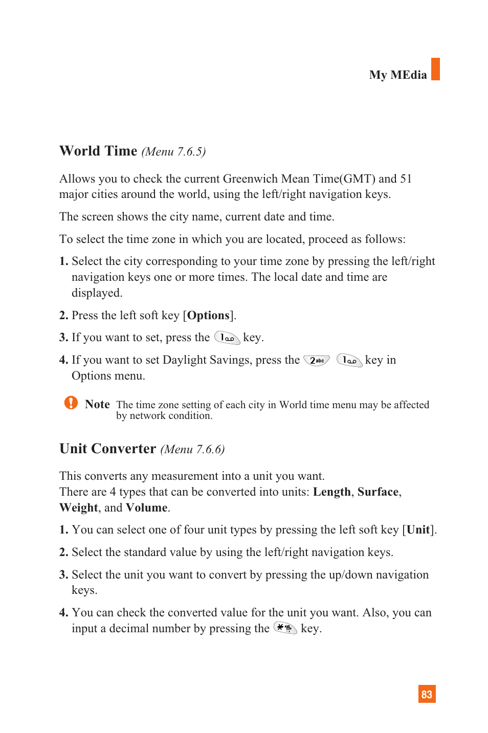 World time, Unit converter | LG C1300 User Manual | Page 86 / 134