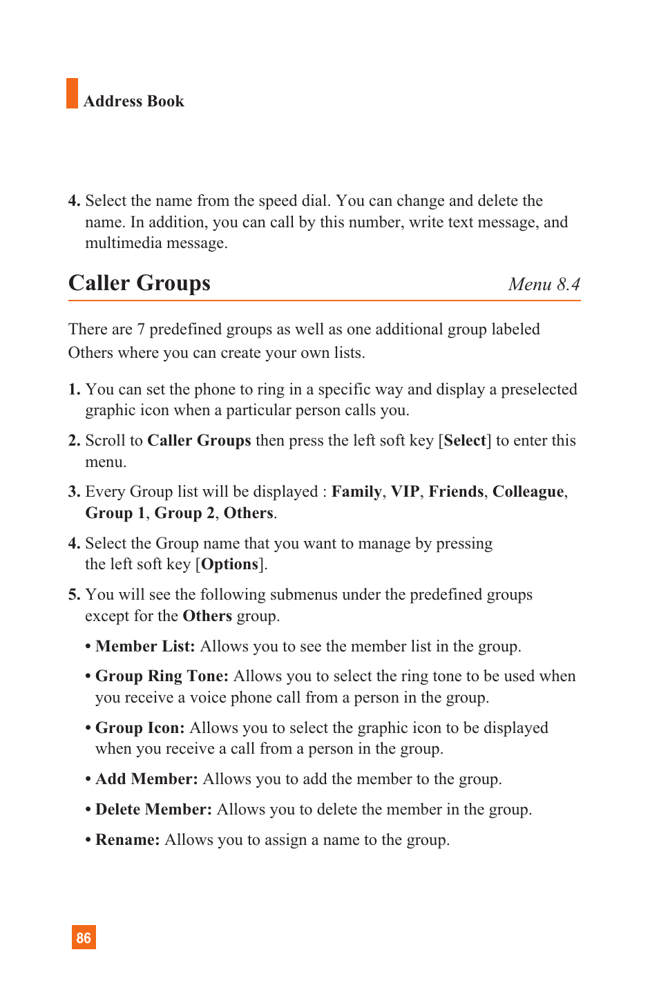 Caller groups | LG C1300 User Manual | Page 89 / 134
