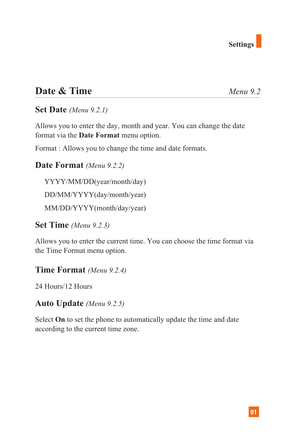Date & time | LG C1300 User Manual | Page 94 / 134