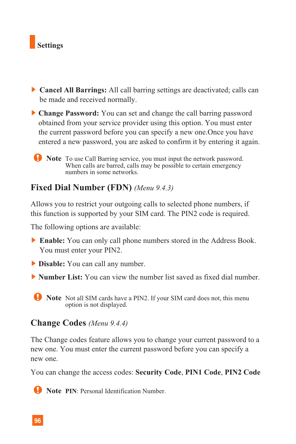 Fixed dial number (fdn), Change codes | LG C1300 User Manual | Page 99 / 134