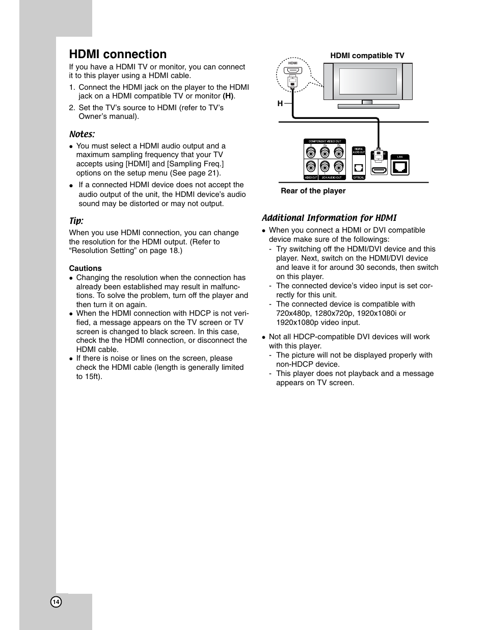 Hdmi, Hdmi connections, Hdmi connection | LG BH200 User Manual | Page 14 / 41