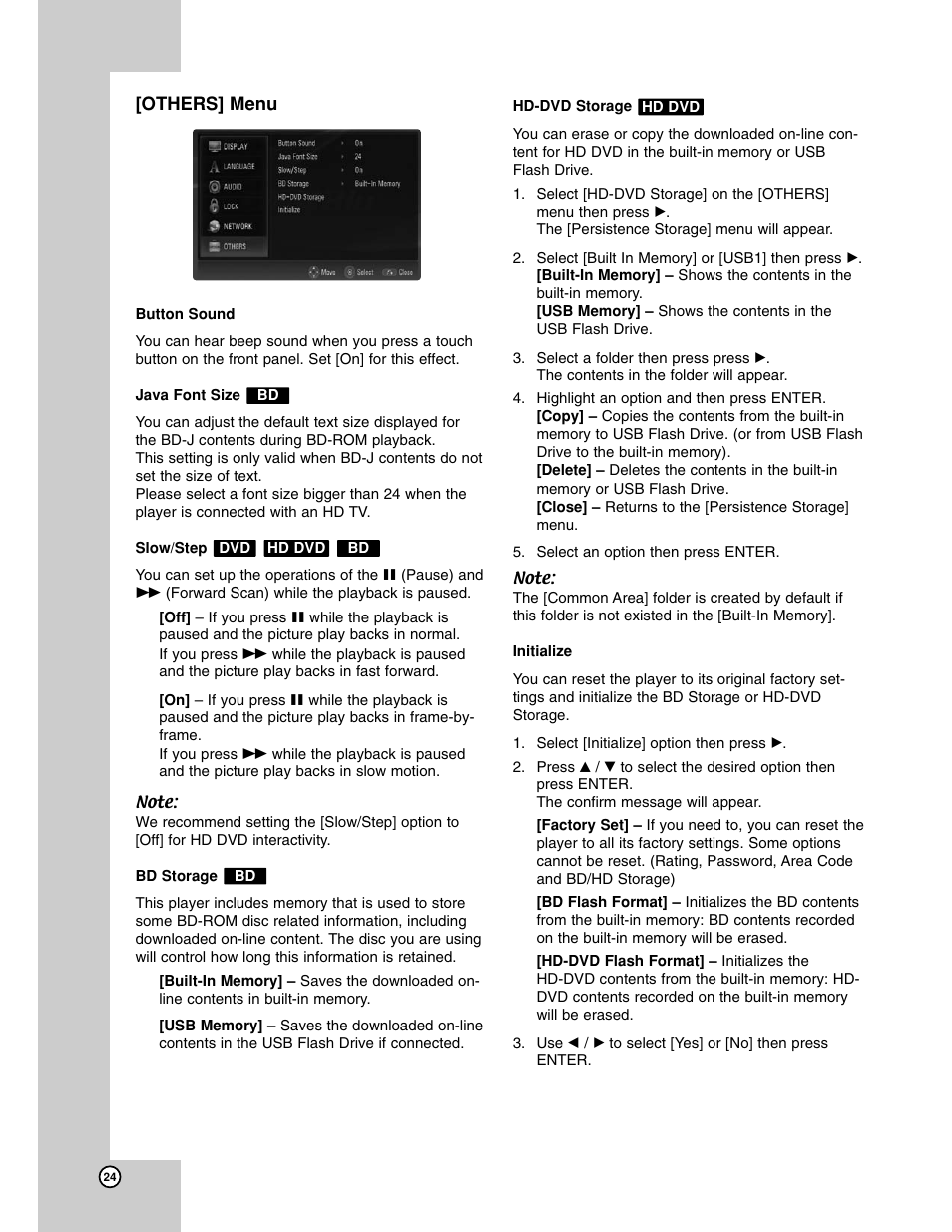 Others menu | LG BH200 User Manual | Page 24 / 41