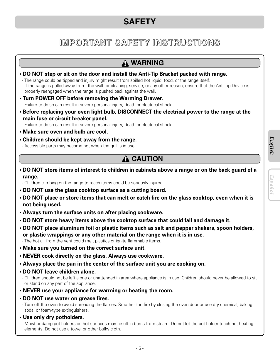 LG LRE30453SB User Manual | Page 5 / 36
