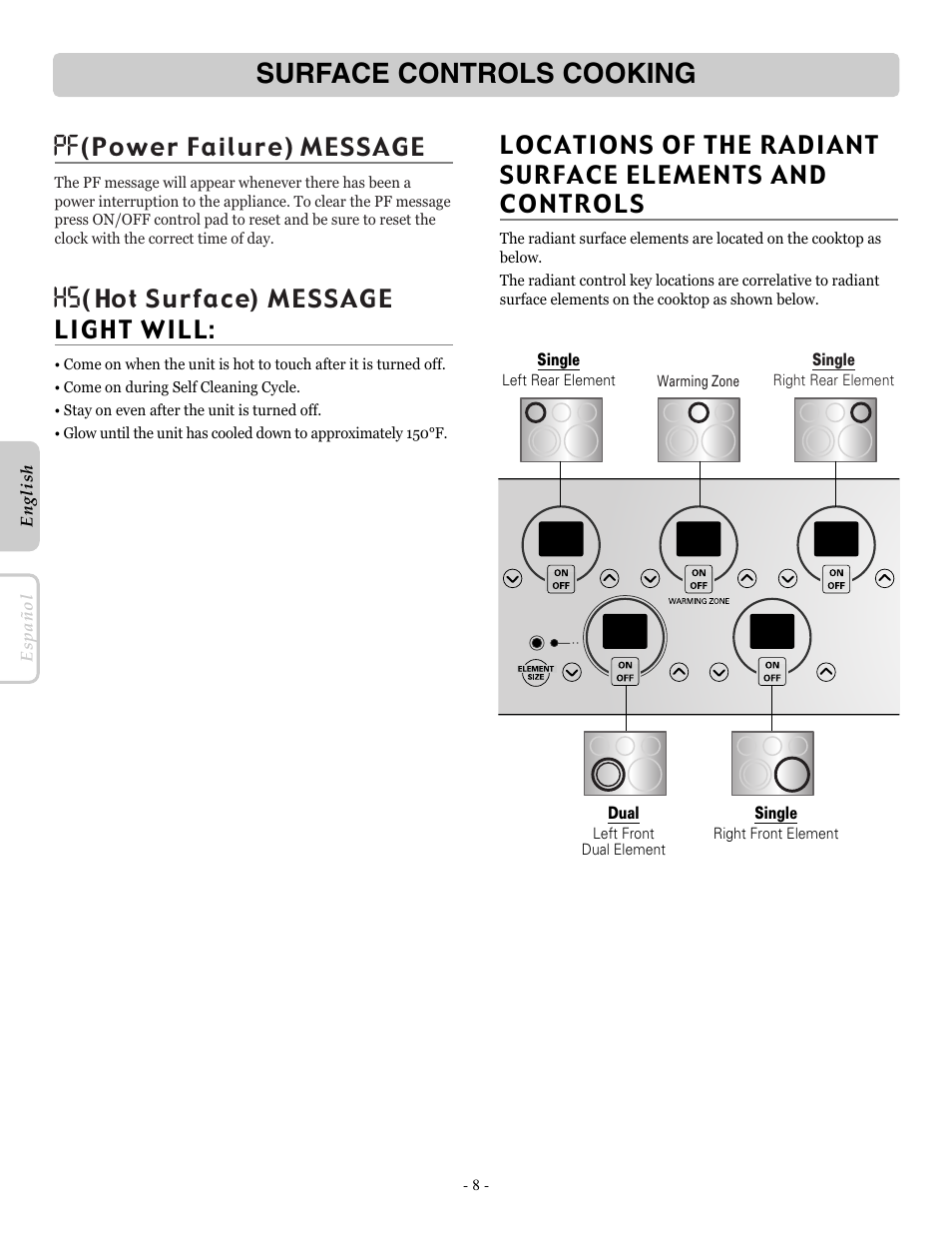 Surface controls cooking | LG LRE30453SB User Manual | Page 8 / 36