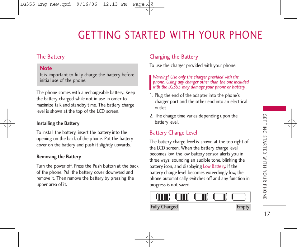 Getting started with your phone | LG 355 User Manual | Page 19 / 102