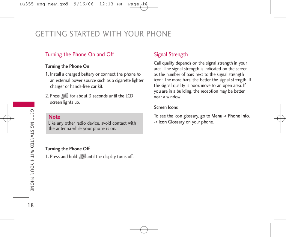 Getting started with your phone | LG 355 User Manual | Page 20 / 102