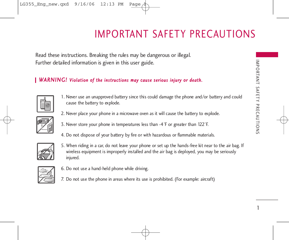 Important safety precautions | LG 355 User Manual | Page 3 / 102