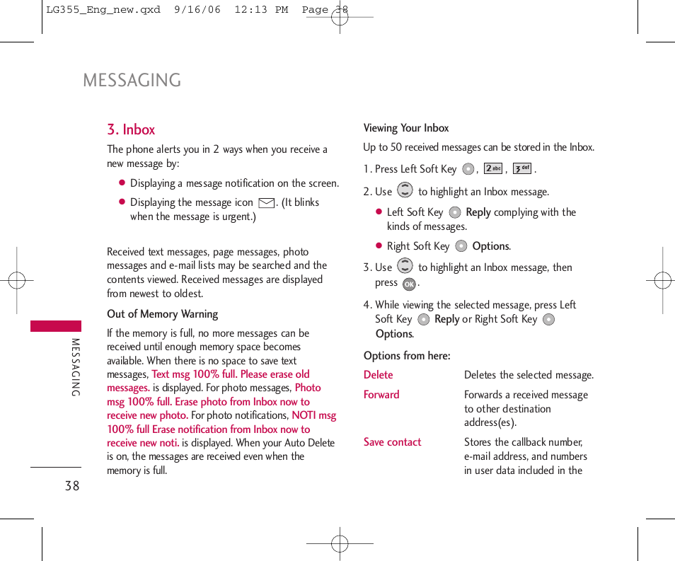 Messaging, Inbox | LG 355 User Manual | Page 40 / 102