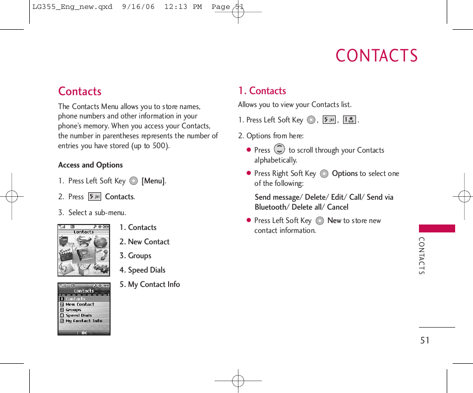 Contacts | LG 355 User Manual | Page 53 / 102