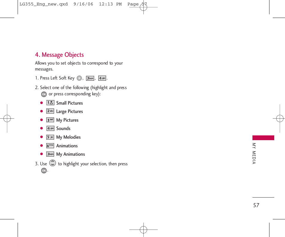 Message objects | LG 355 User Manual | Page 59 / 102