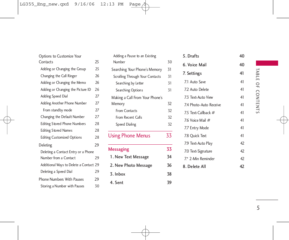 Using phone menus 33 | LG 355 User Manual | Page 7 / 102