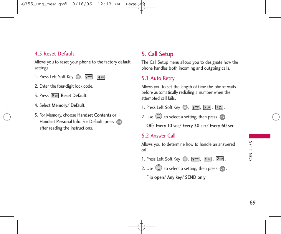 Call setup | LG 355 User Manual | Page 71 / 102