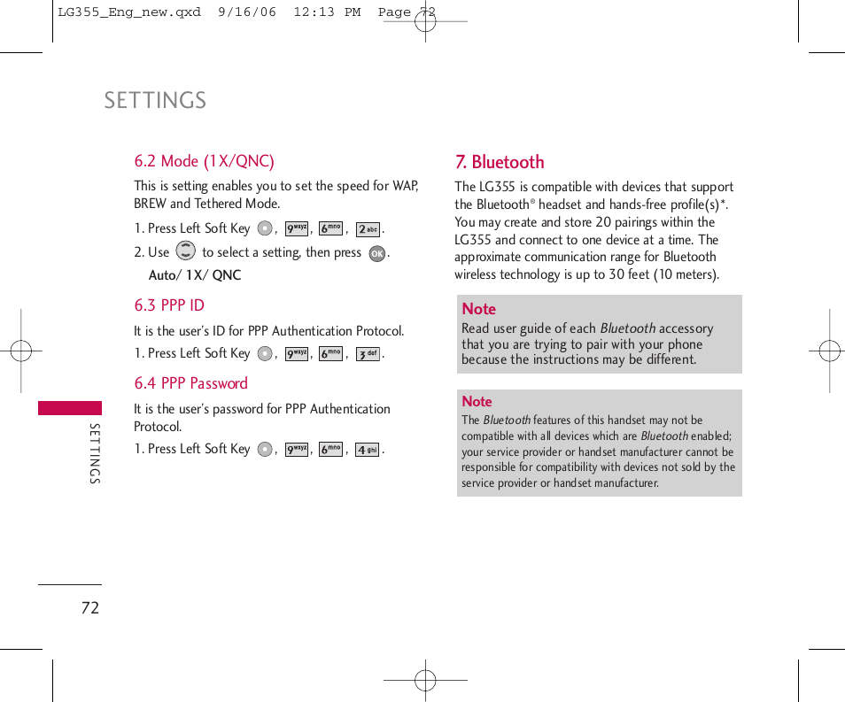 Settings, Bluetooth | LG 355 User Manual | Page 74 / 102