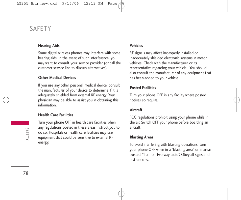 Safety | LG 355 User Manual | Page 80 / 102