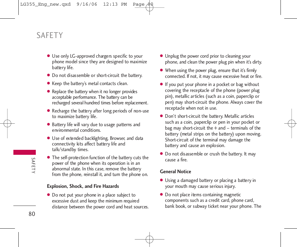 Safety | LG 355 User Manual | Page 82 / 102