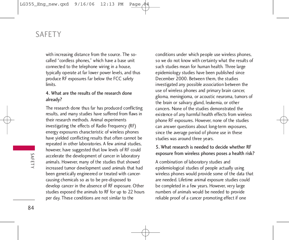 Safety | LG 355 User Manual | Page 86 / 102