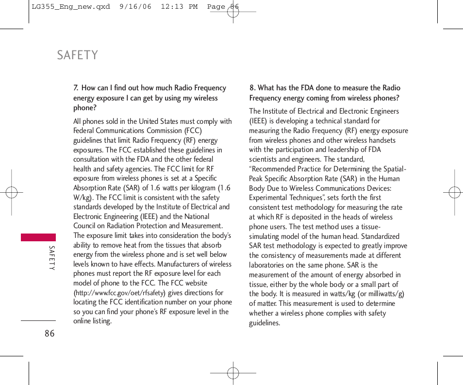 Safety | LG 355 User Manual | Page 88 / 102