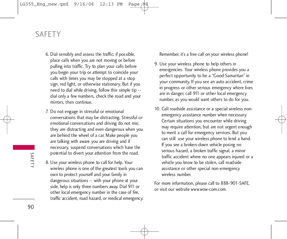 Safety | LG 355 User Manual | Page 92 / 102