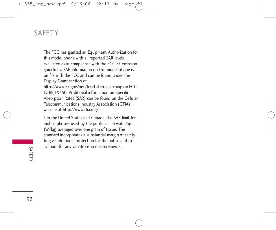 Safety | LG 355 User Manual | Page 94 / 102