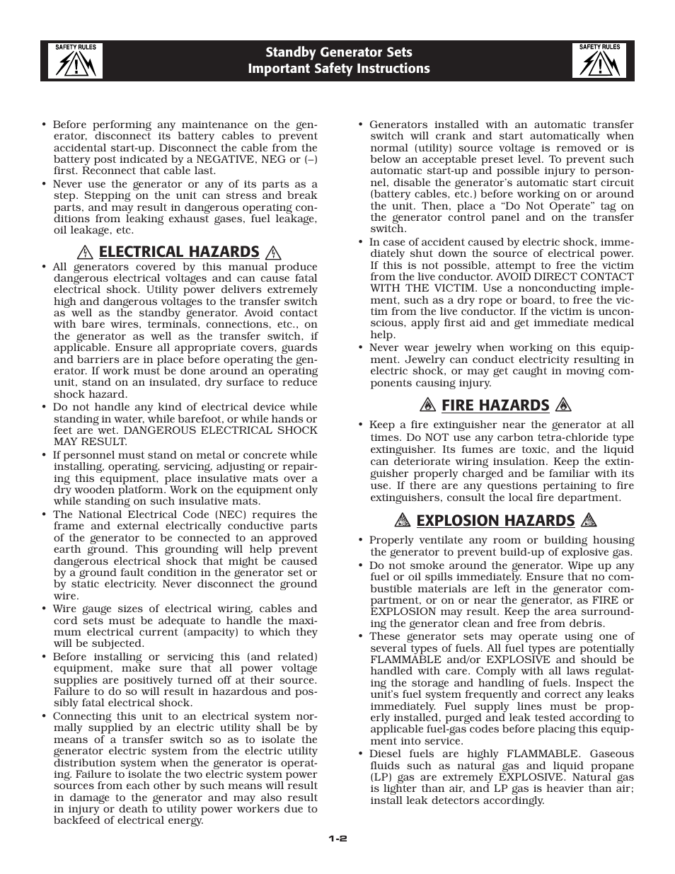 Electrical hazards, Fire hazards, Explosion hazards | LG 30kW User Manual | Page 4 / 60