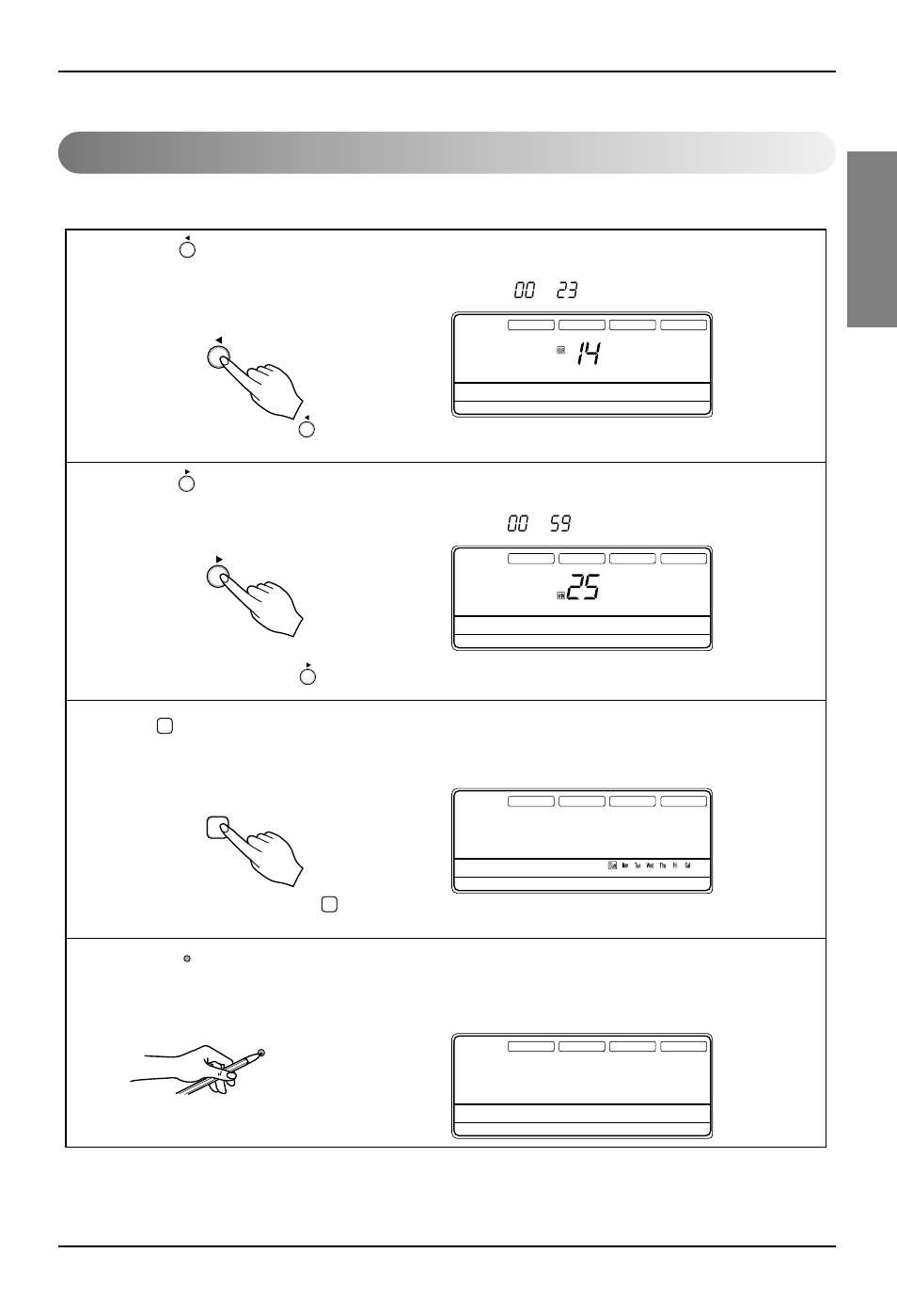 Set the current time and day of the week, English, Owner's manual 11 | Operating instructions | LG 3828A22005P User Manual | Page 11 / 27