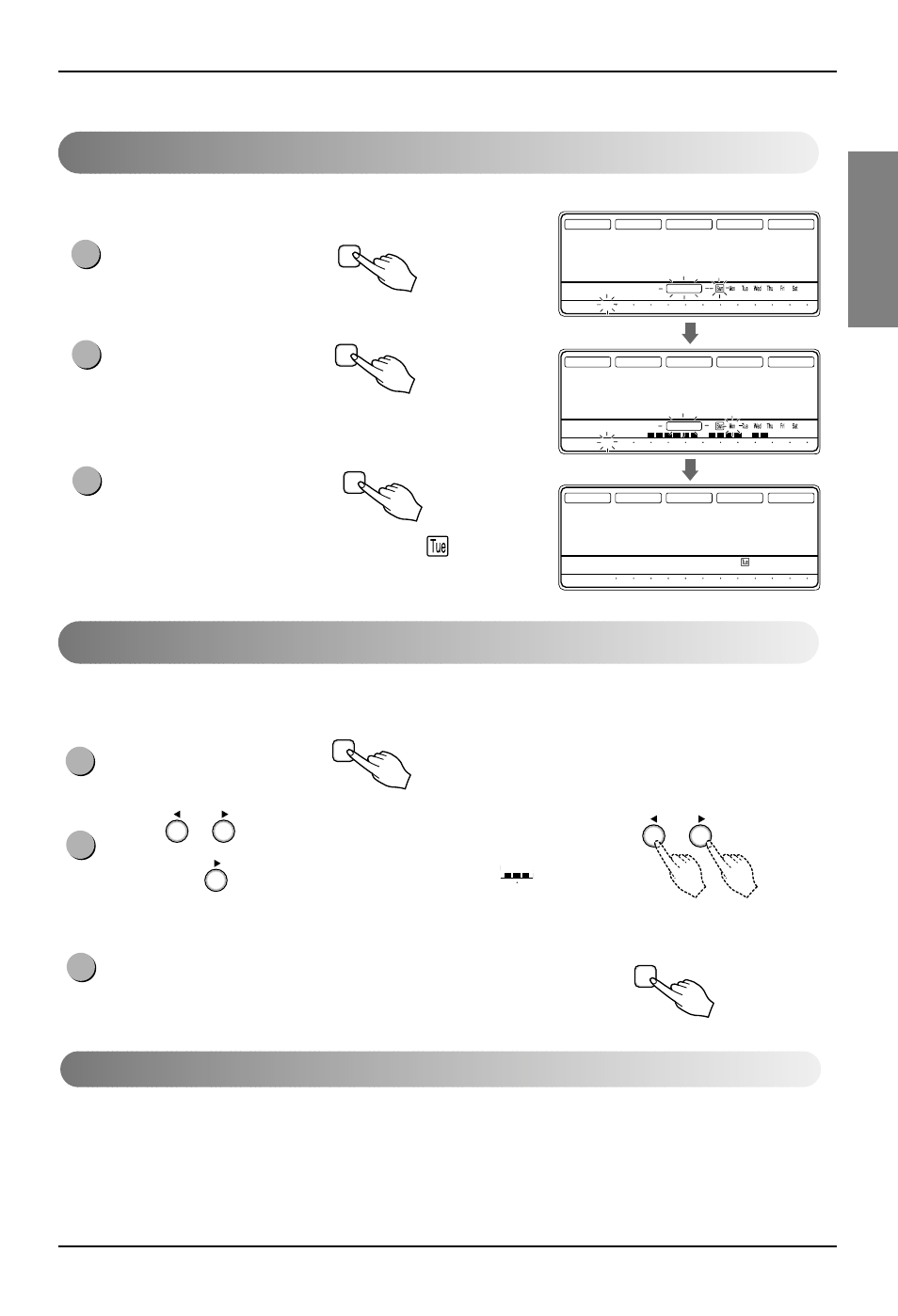 English, Owner's manual 13, Operating instructions | Press the week button. select the tuesday, Press the timer button | LG 3828A22005P User Manual | Page 13 / 27