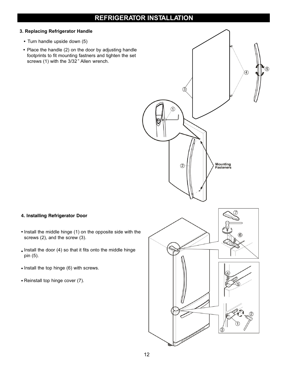 Refrigerator installation | LG LRBC2051 User Manual | Page 12 / 35