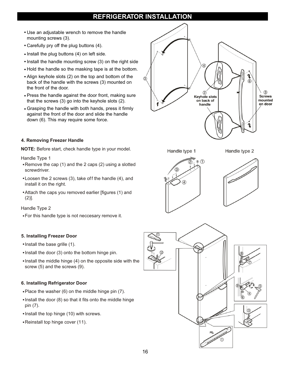 Refrigerator installation | LG LRBC2051 User Manual | Page 16 / 35