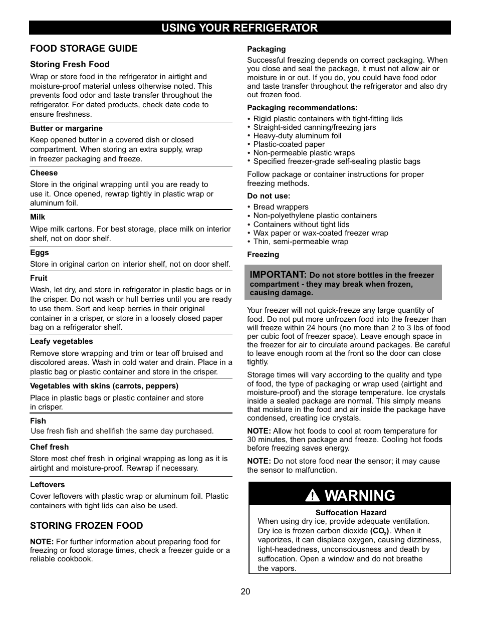 Warning, Using your refrigerator | LG LRBC2051 User Manual | Page 20 / 35