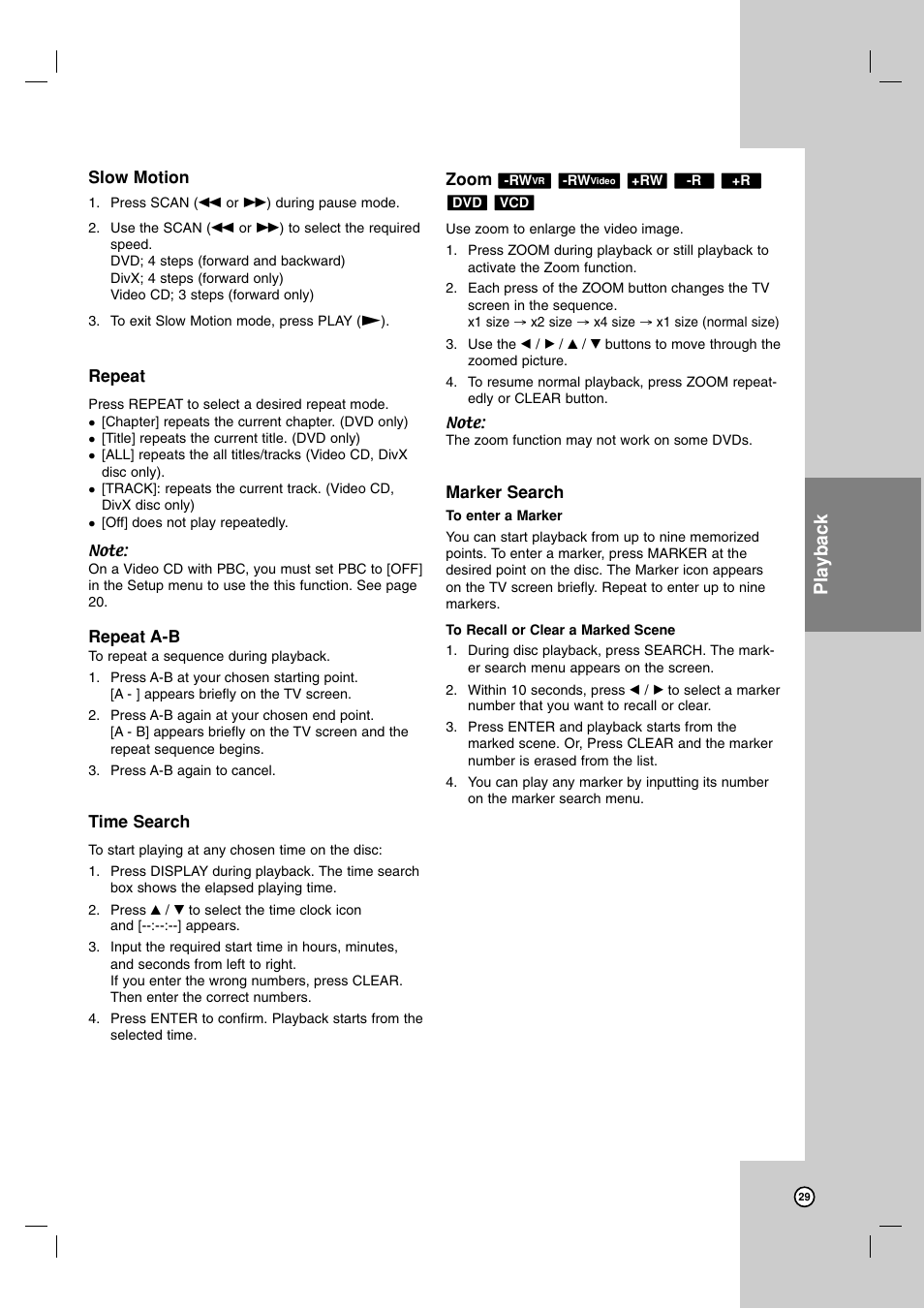 Playback | LG LRA-516 User Manual | Page 29 / 56