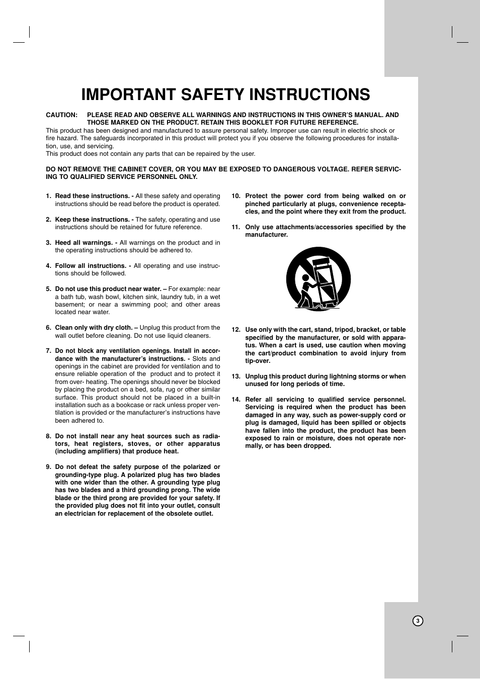 Important safety instructions, Dubbing | LG LRA-516 User Manual | Page 3 / 56