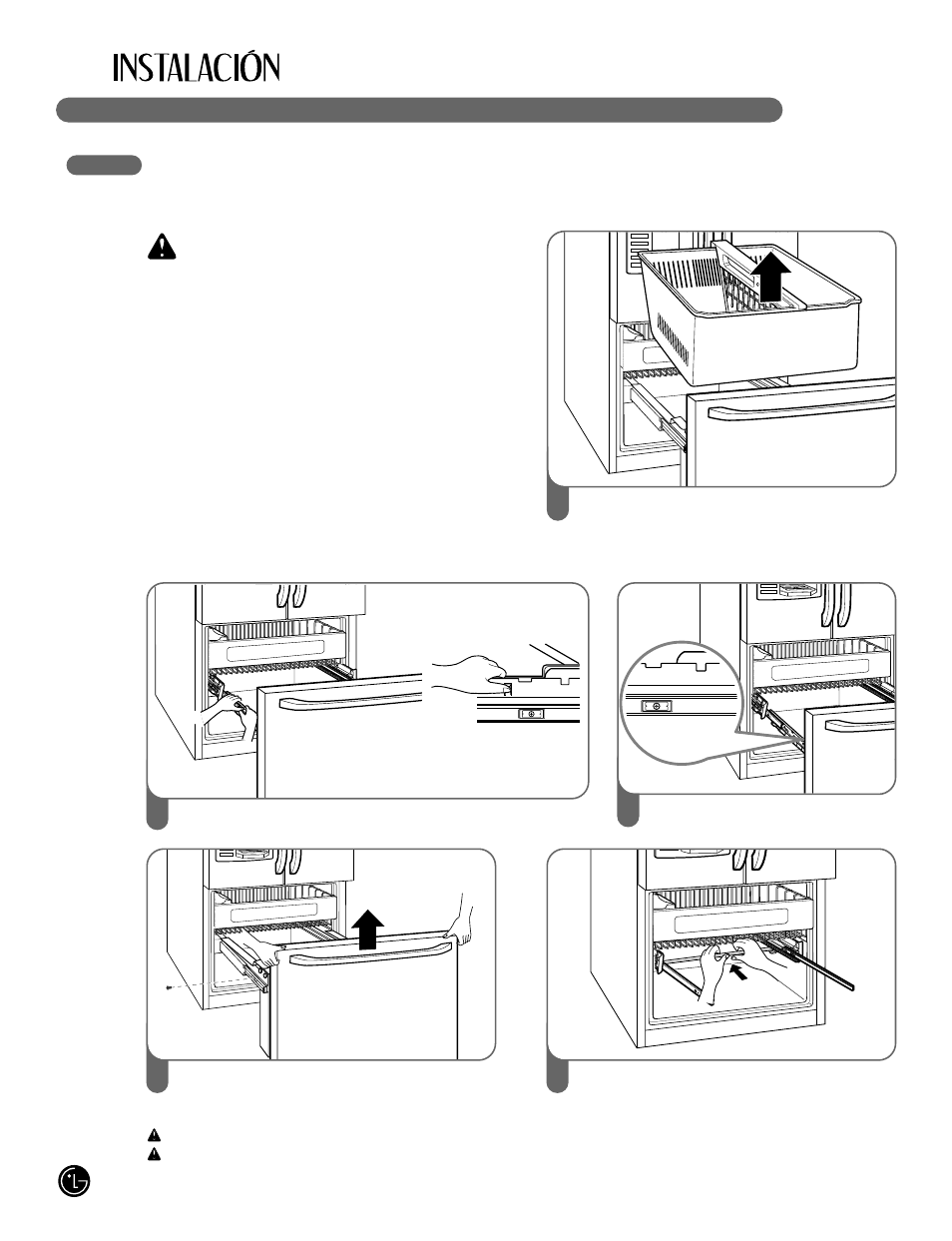 Wprecaución, 100 cómo quitar la puerta y el cajón | LG LFX25980 User Manual | Page 100 / 132