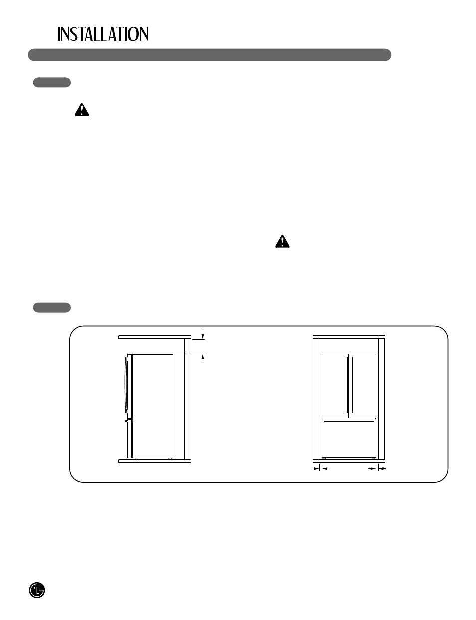 Wcaution, Wwarning, Choose the proper location 8 | Clearances | LG LFX25980 User Manual | Page 8 / 132